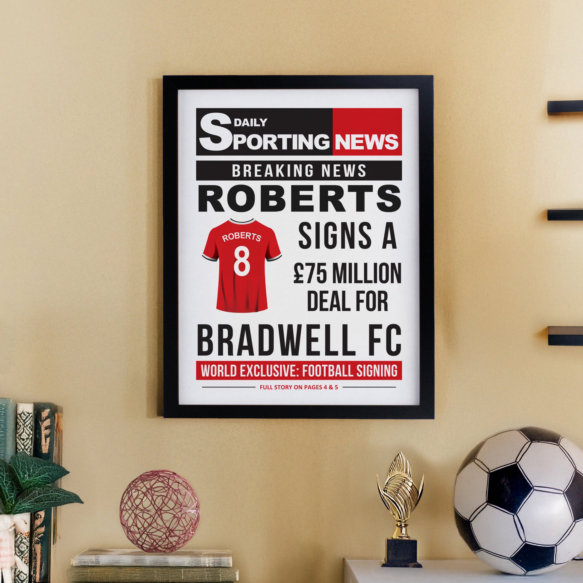Personalised Football News Black Poster Frame from Heartfelt Gifts