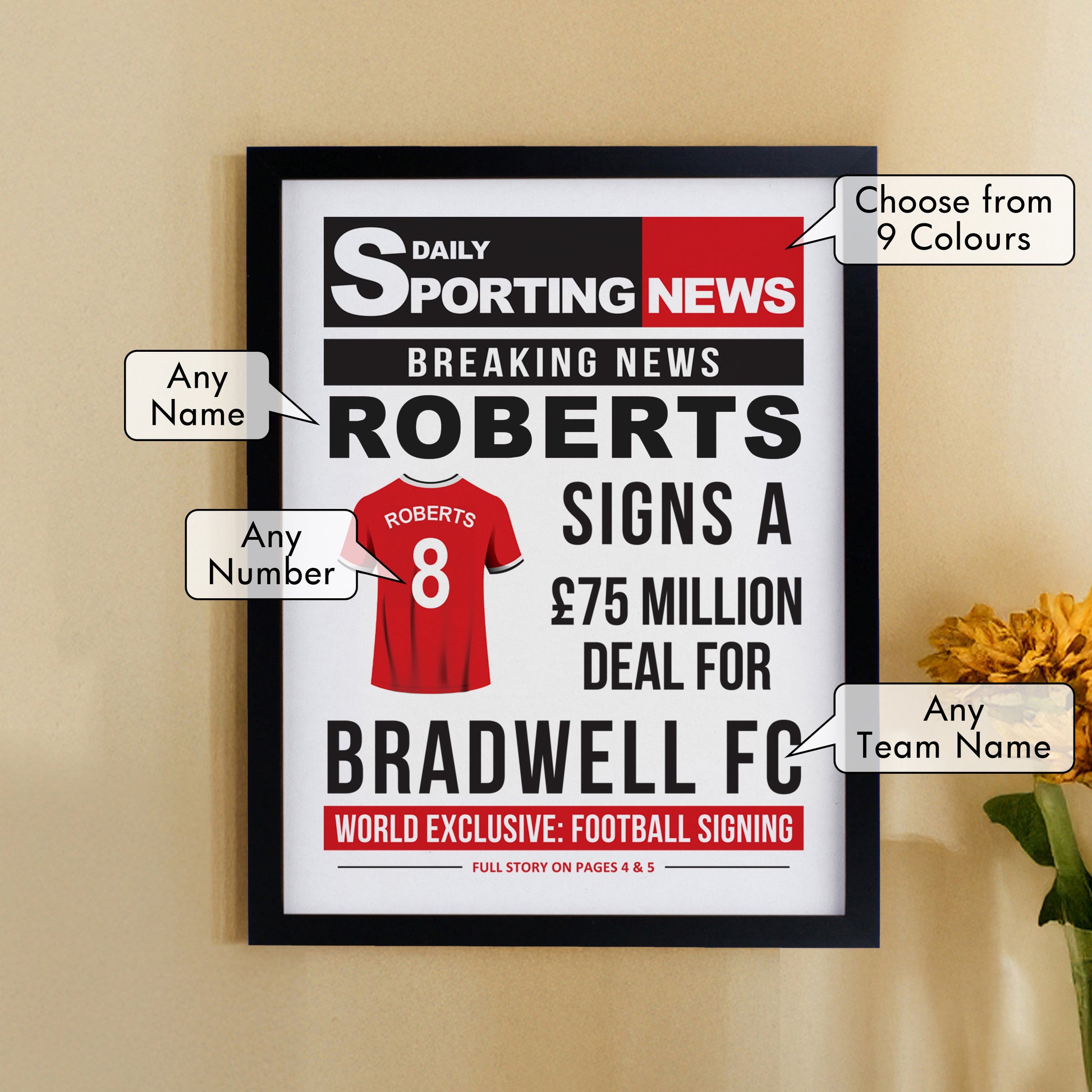 Personalised Football News Black Poster Frame - image 2