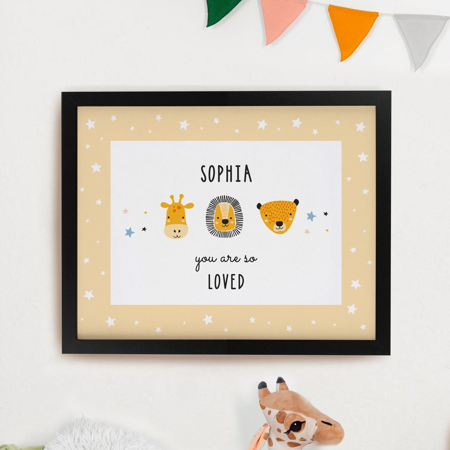 Personalised Scandi Animals Black Poster Frame from Heartfelt Gifts