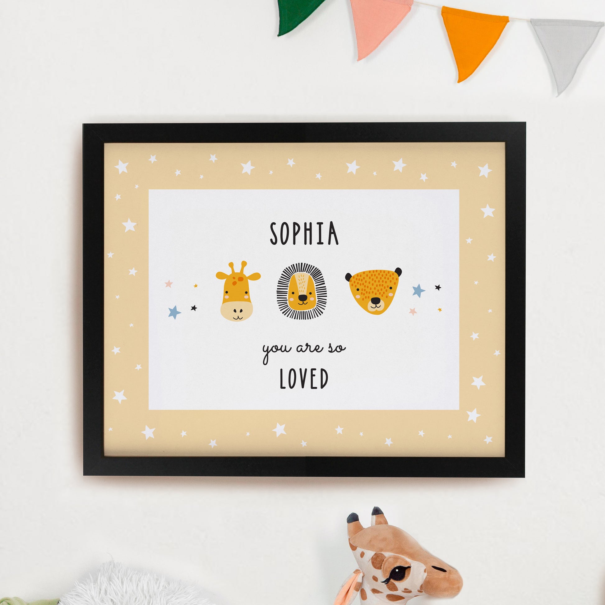 Personalised Scandi Animals Black Poster Frame from Heartfelt Gifts