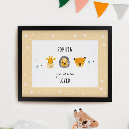 Personalised Scandi Animals Black Poster Frame from Heartfelt Gifts