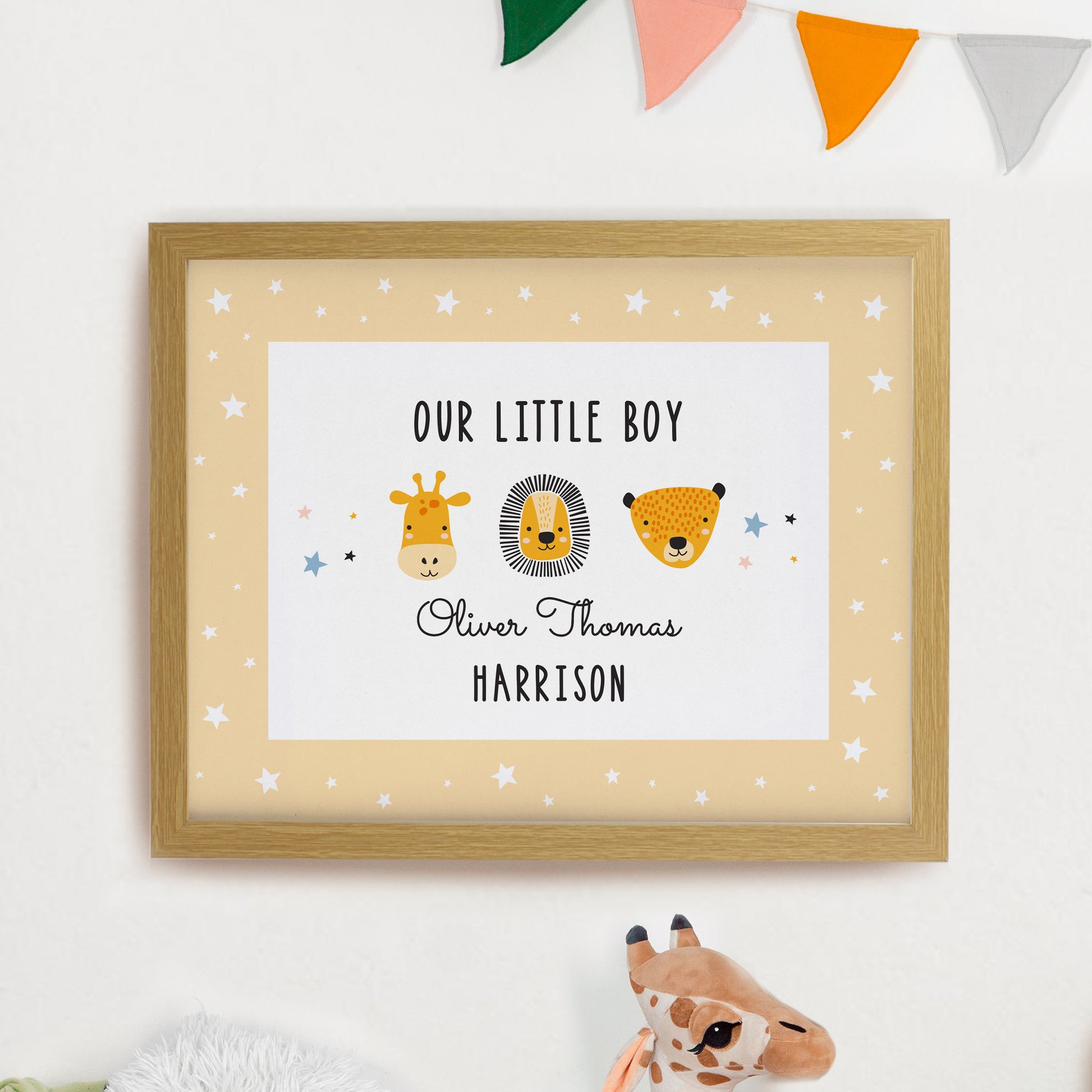 Personalised Safari Animals Oak Poster Frame from Heartfelt Gifts