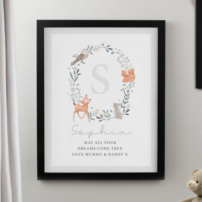 Personalised Woodland Initial Black Poster Frame from Heartfelt Gifts