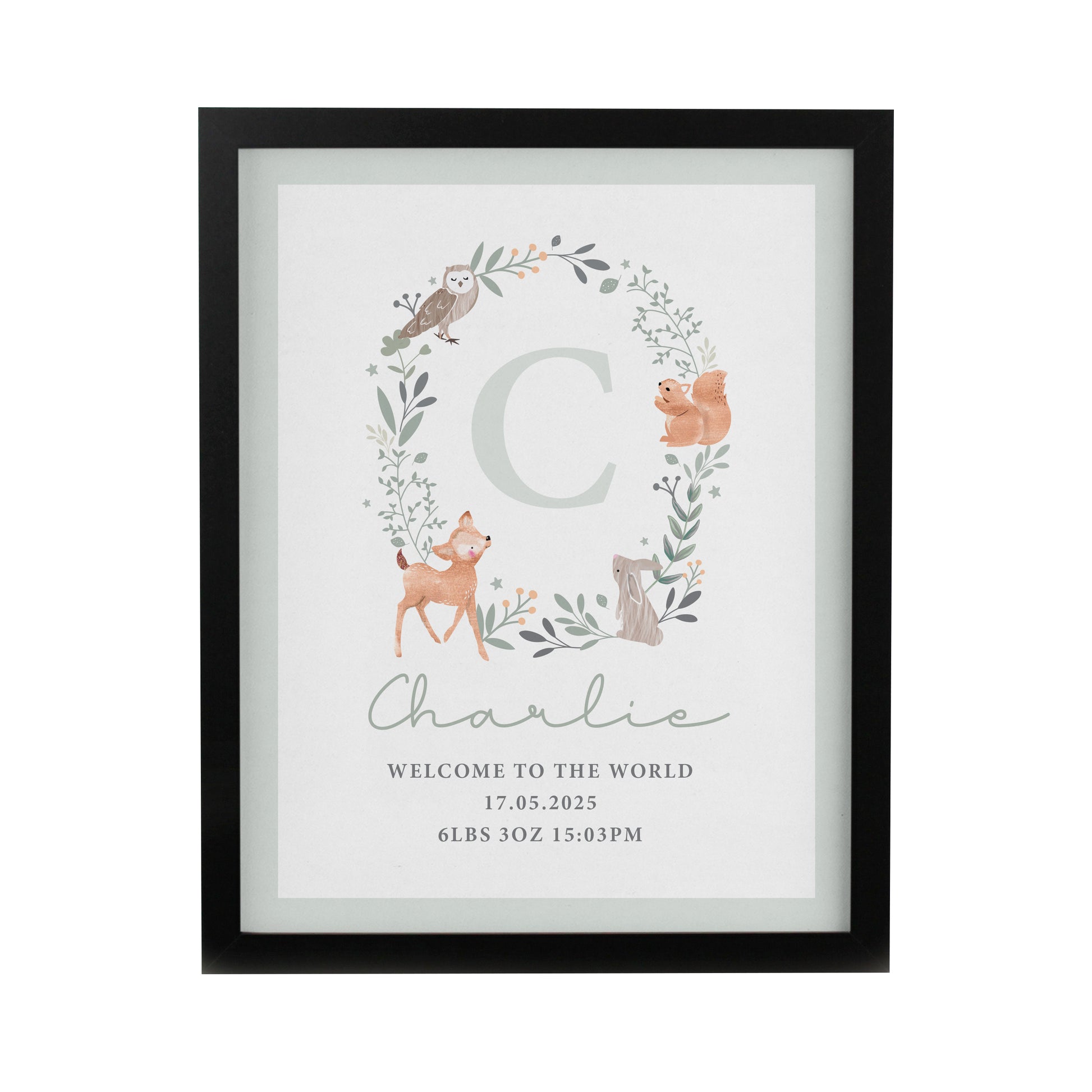 Personalised Woodland Initial Black Poster Frame - image 3