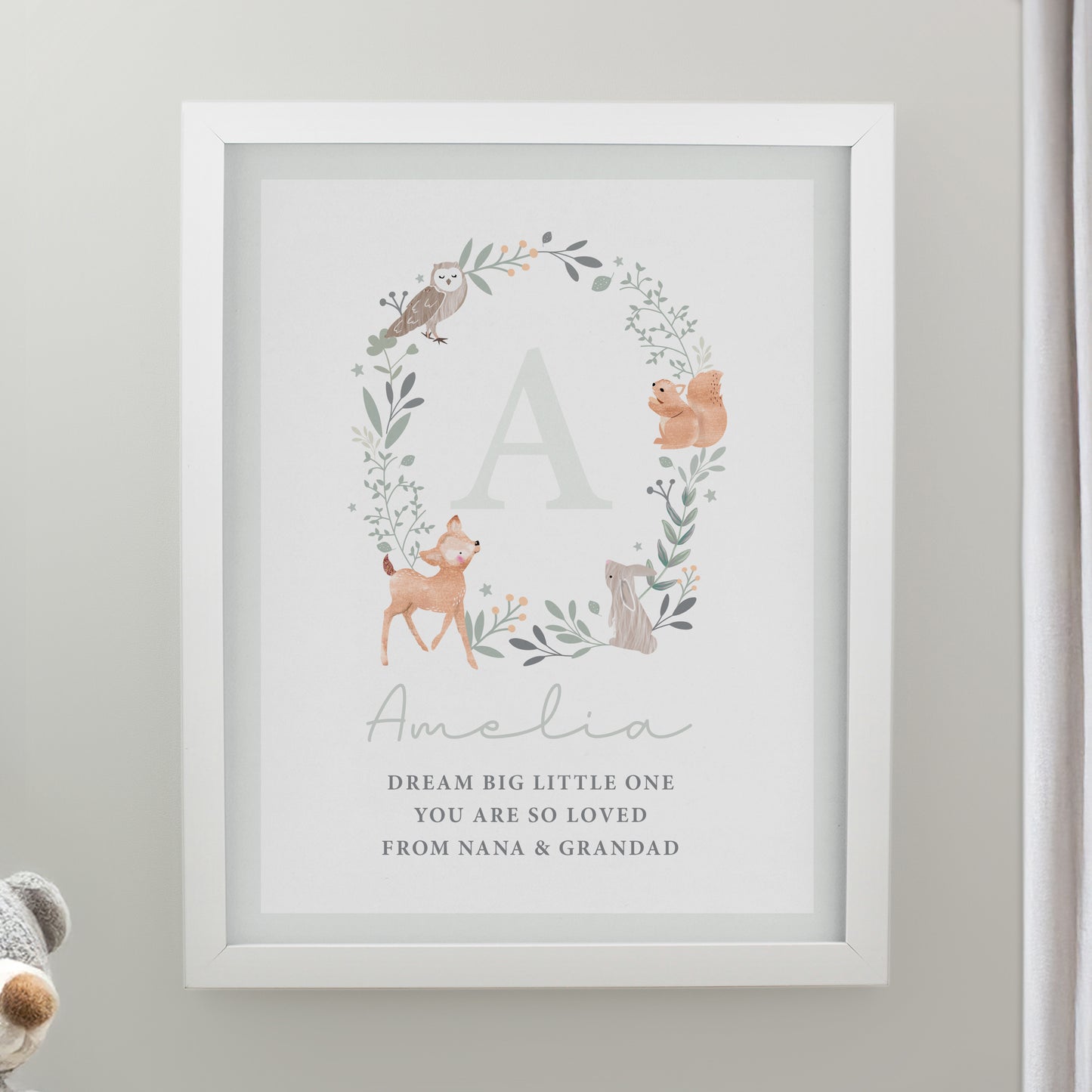 Personalised Woodland Initial White Poster Frame from Heartfelt Gifts