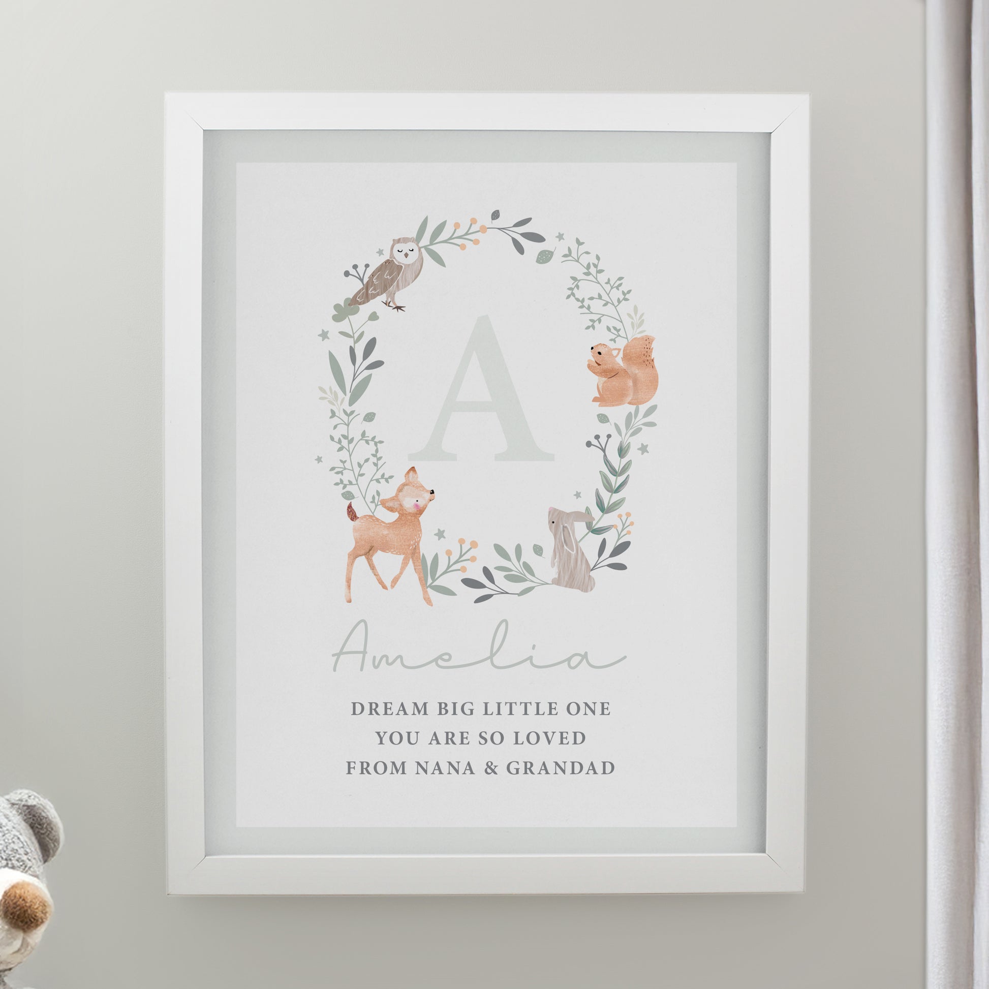 Personalised Woodland Initial White Poster Frame from Heartfelt Gifts