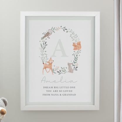 Personalised Woodland Initial White Poster Frame from Heartfelt Gifts