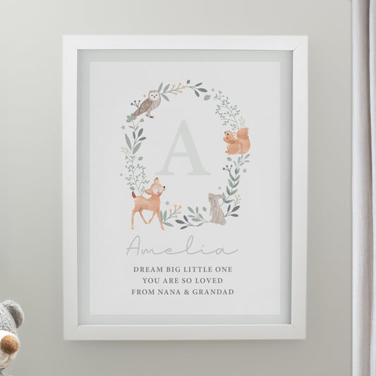Personalised Woodland Initial White Poster Frame from Heartfelt Gifts