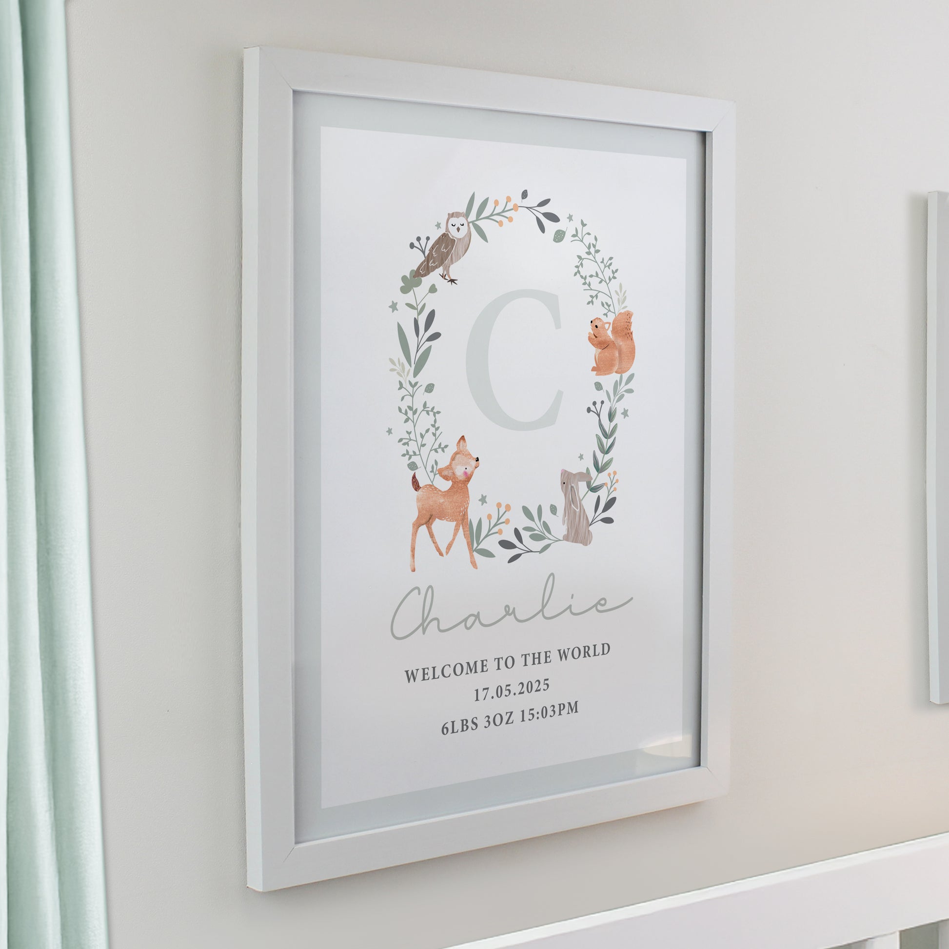 Personalised Woodland Initial White Poster Frame - image 2