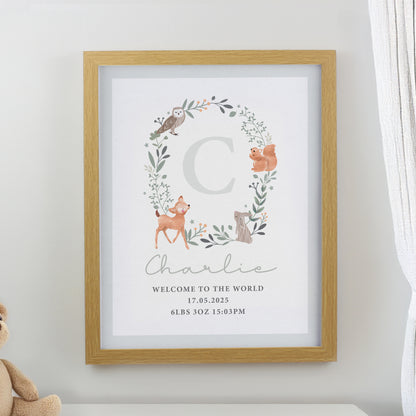 Personalised Woodland Initial Oak Poster Frame from Heartfelt Gifts