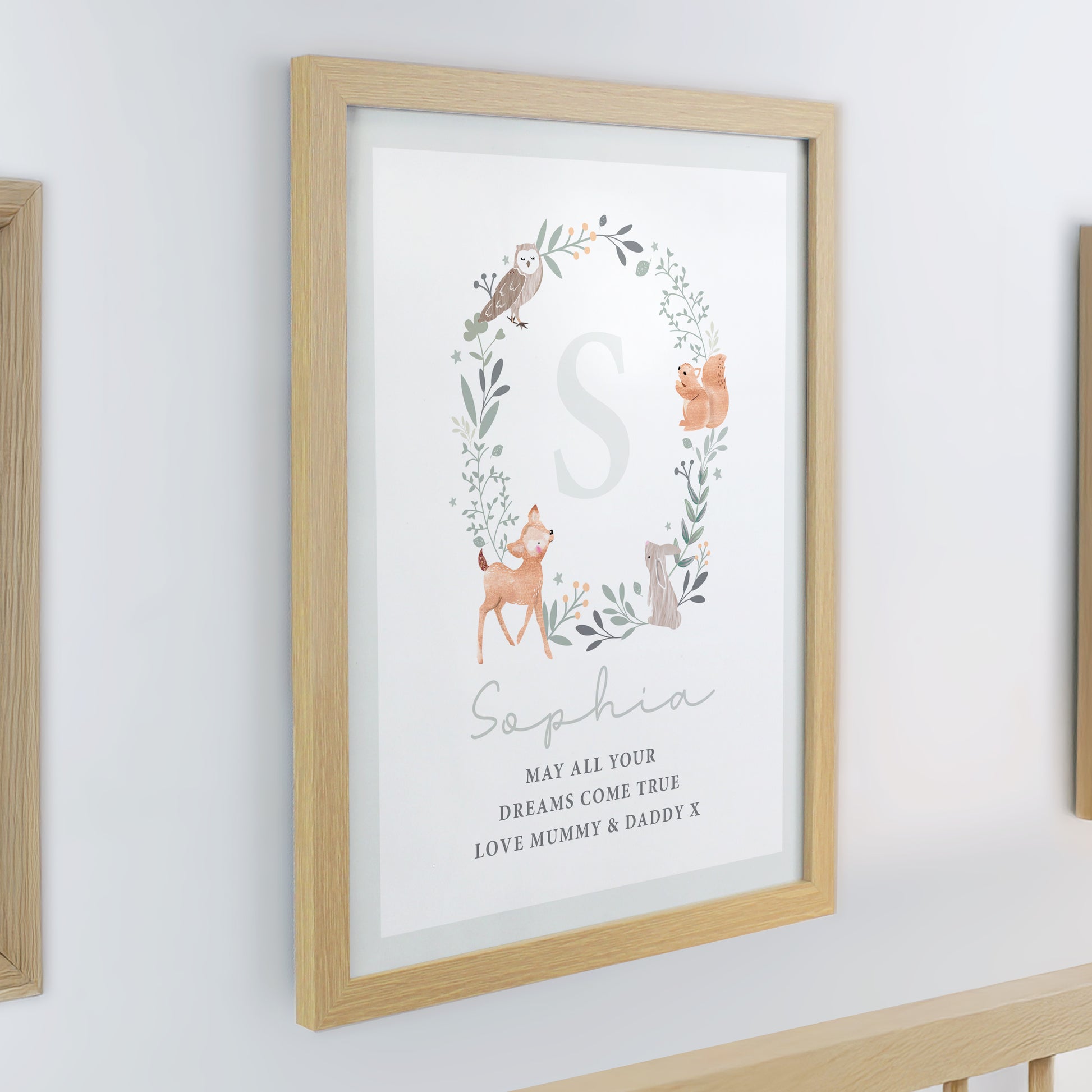 Personalised Woodland Initial Oak Poster Frame - image 2