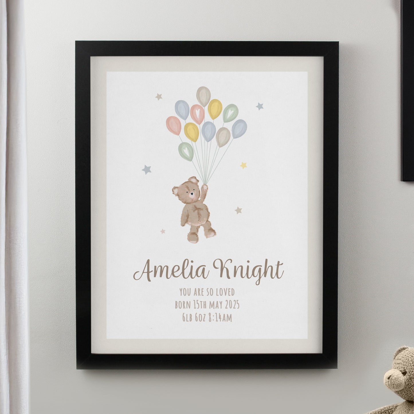 Personalised Teddy Balloon Black Poster Frame from Heartfelt Gifts