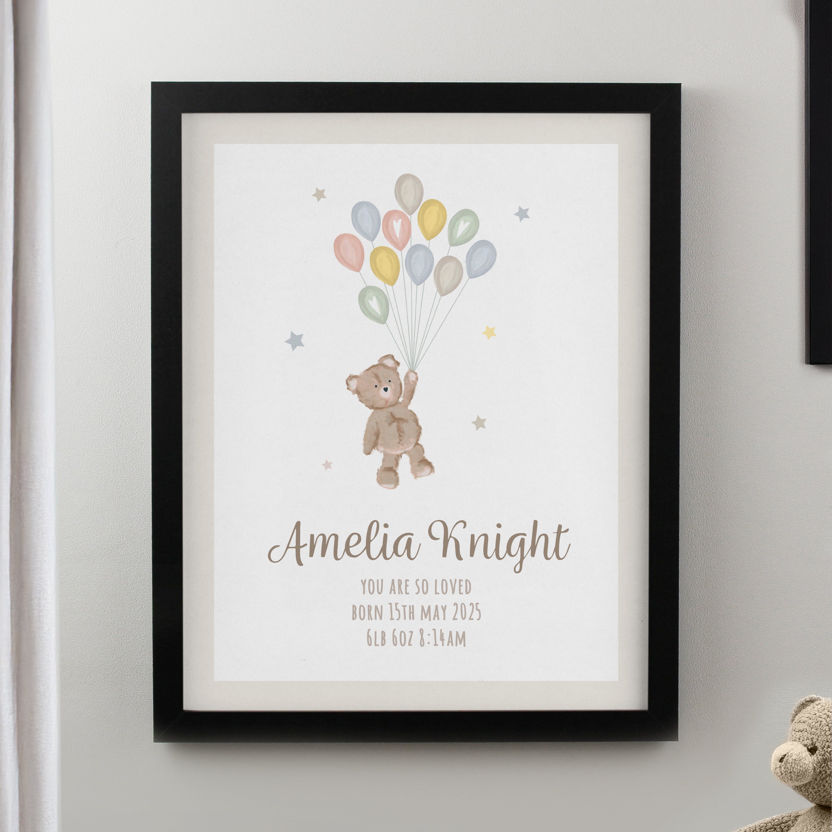 Personalised Teddy Balloon Black Poster Frame from Heartfelt Gifts