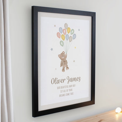 Personalised Teddy Balloon Black Poster Frame - image 2