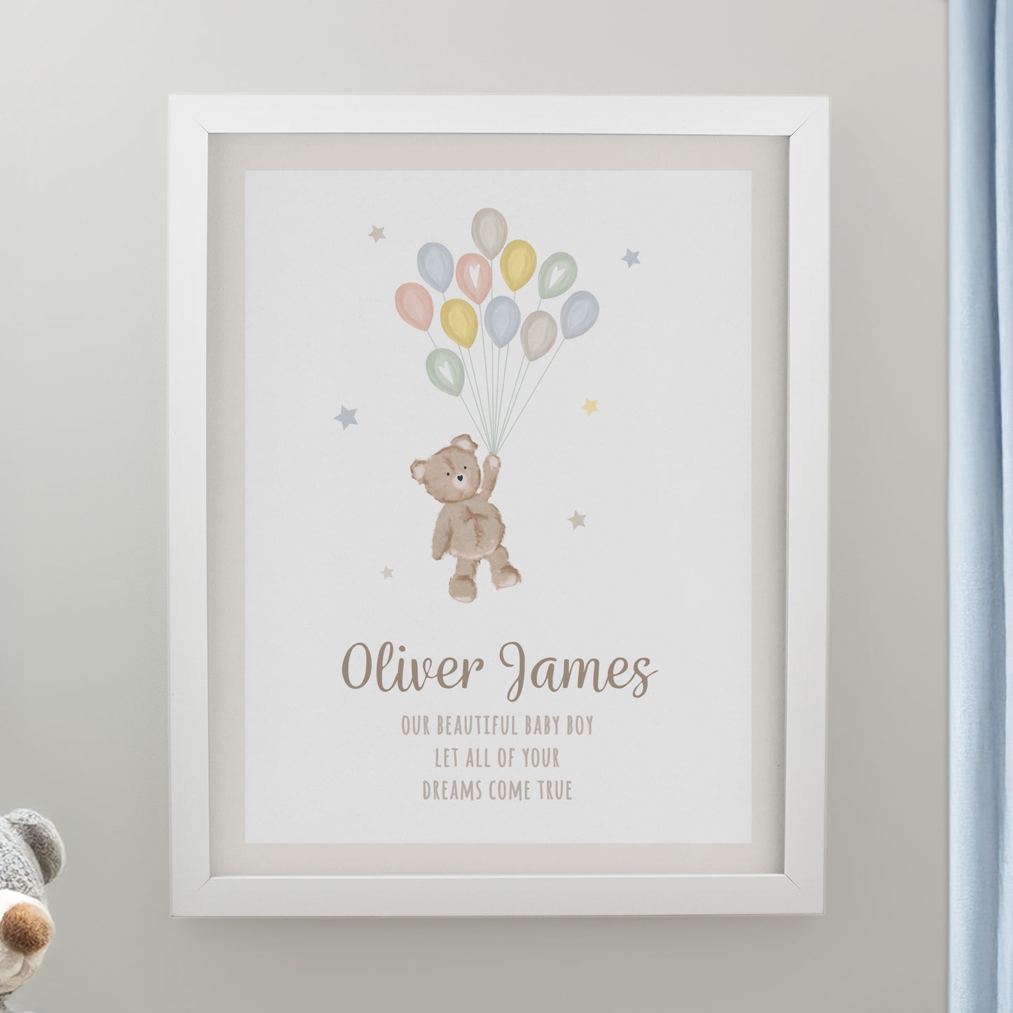 Personalised Teddy Balloon White Poster Frame from Heartfelt Gifts