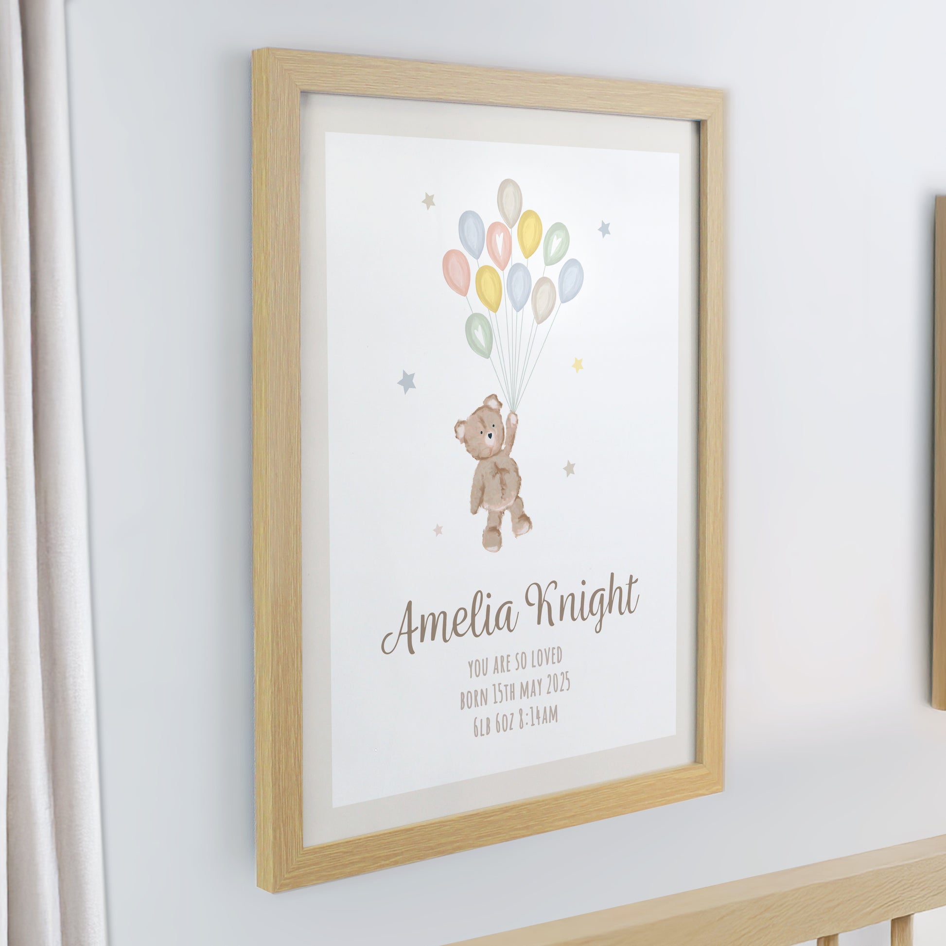 Personalised Teddy Balloon Oak Poster Frame - image 2