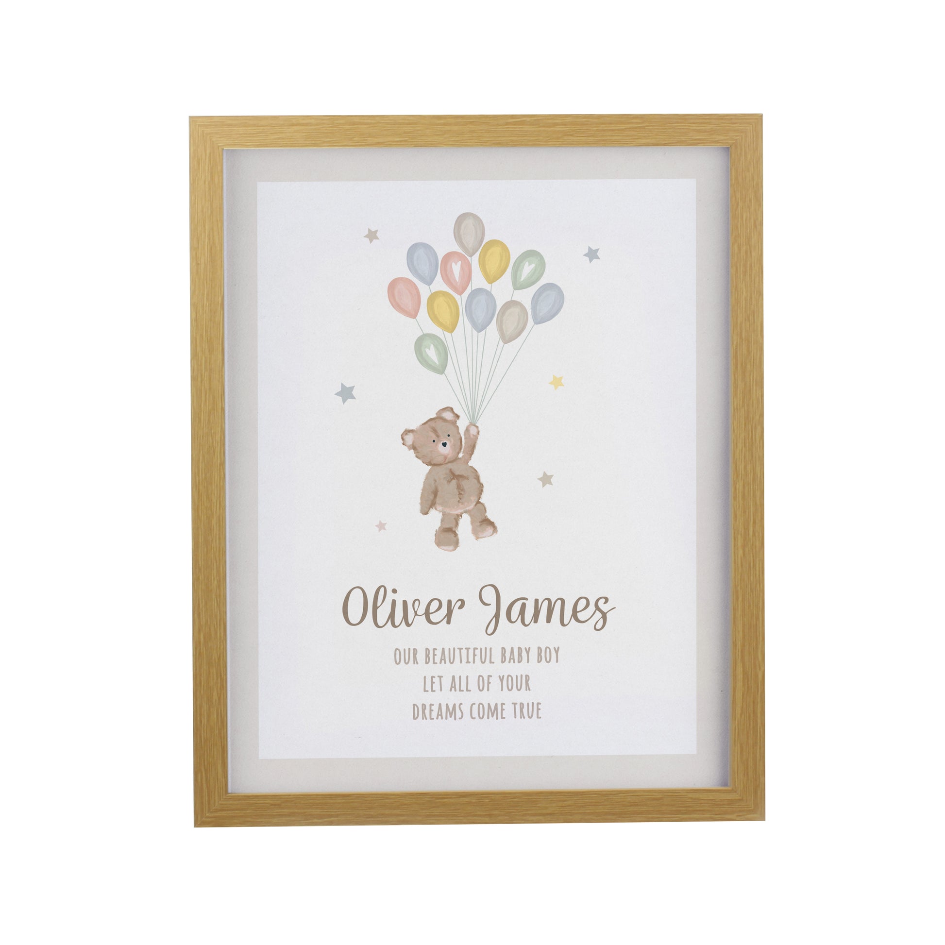 Personalised Teddy Balloon Oak Poster Frame - image 3