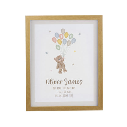 Personalised Teddy Balloon Oak Poster Frame - image 3