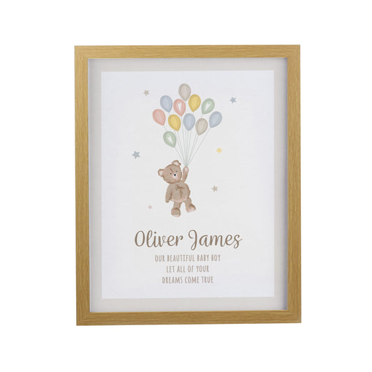 Personalised Teddy Balloon Oak Poster Frame - image 3