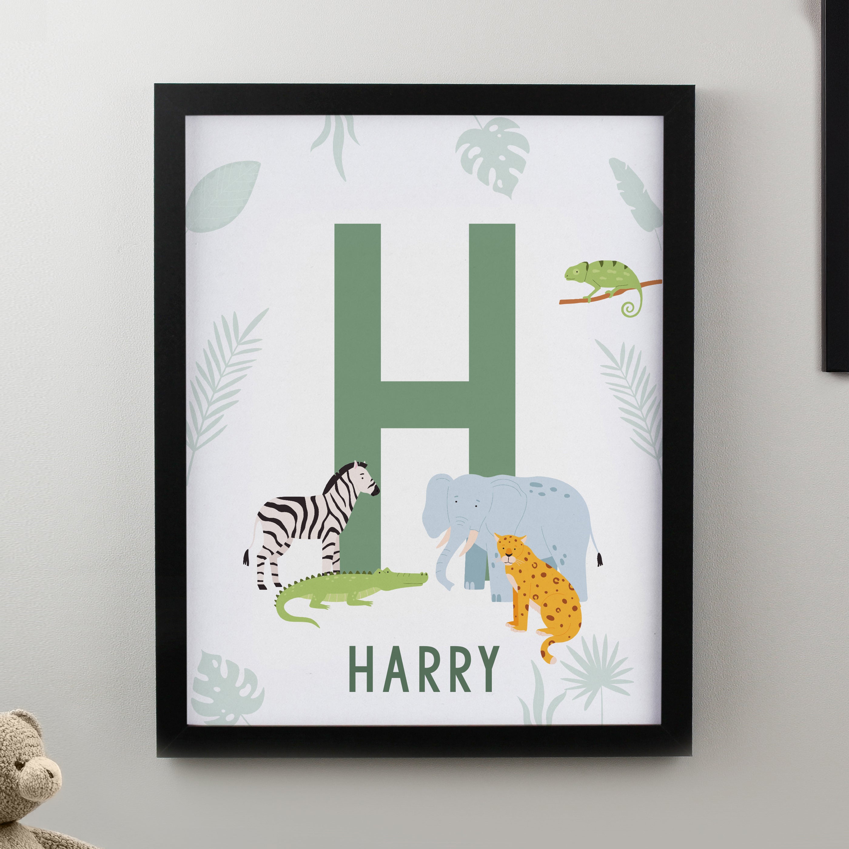 Personalised Animal Initial Black Poster Frame from Heartfelt Gifts