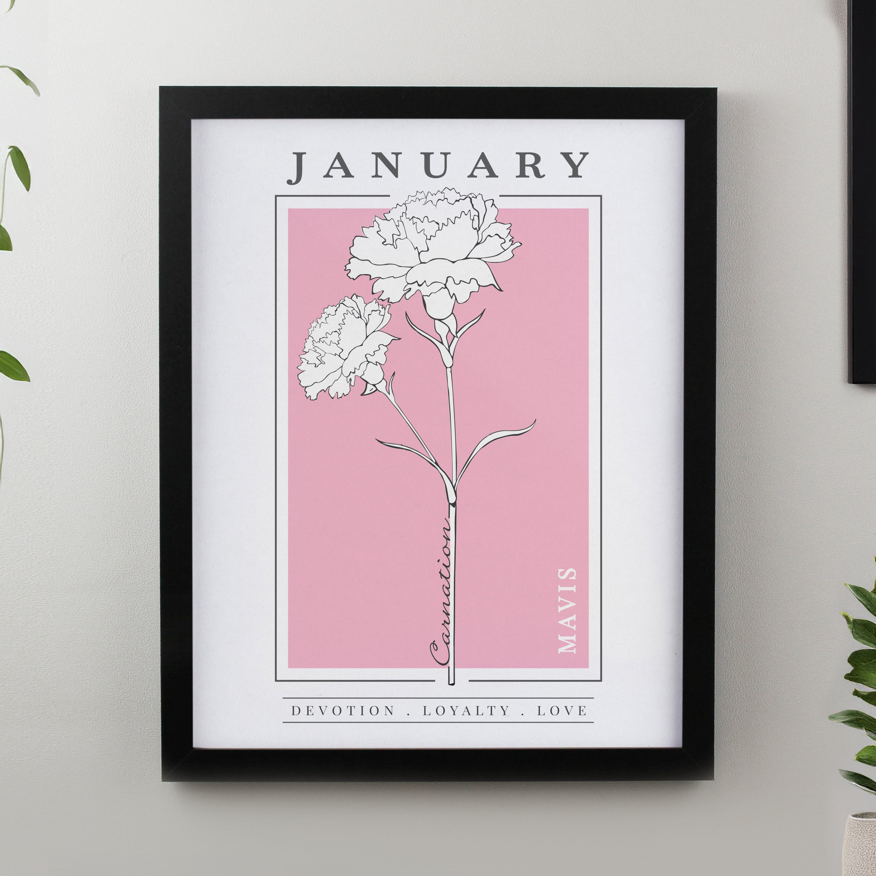 Personalised Birth Flower Black Poster Frame from Heartfelt Gifts