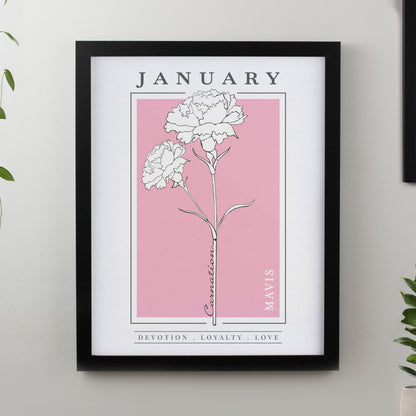 Personalised Birth Flower Black Poster Frame from Heartfelt Gifts