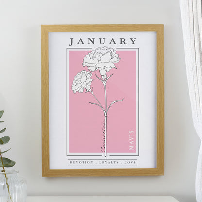 Personalised Birth Flower Oak Poster Frame from Heartfelt Gifts
