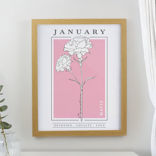 Personalised Birth Flower Oak Poster Frame from Heartfelt Gifts