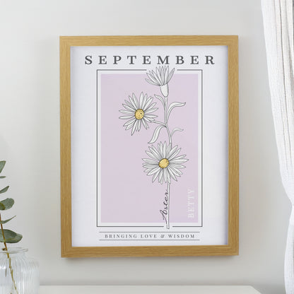 Personalised Birth Flower Oak Poster Frame - image 11