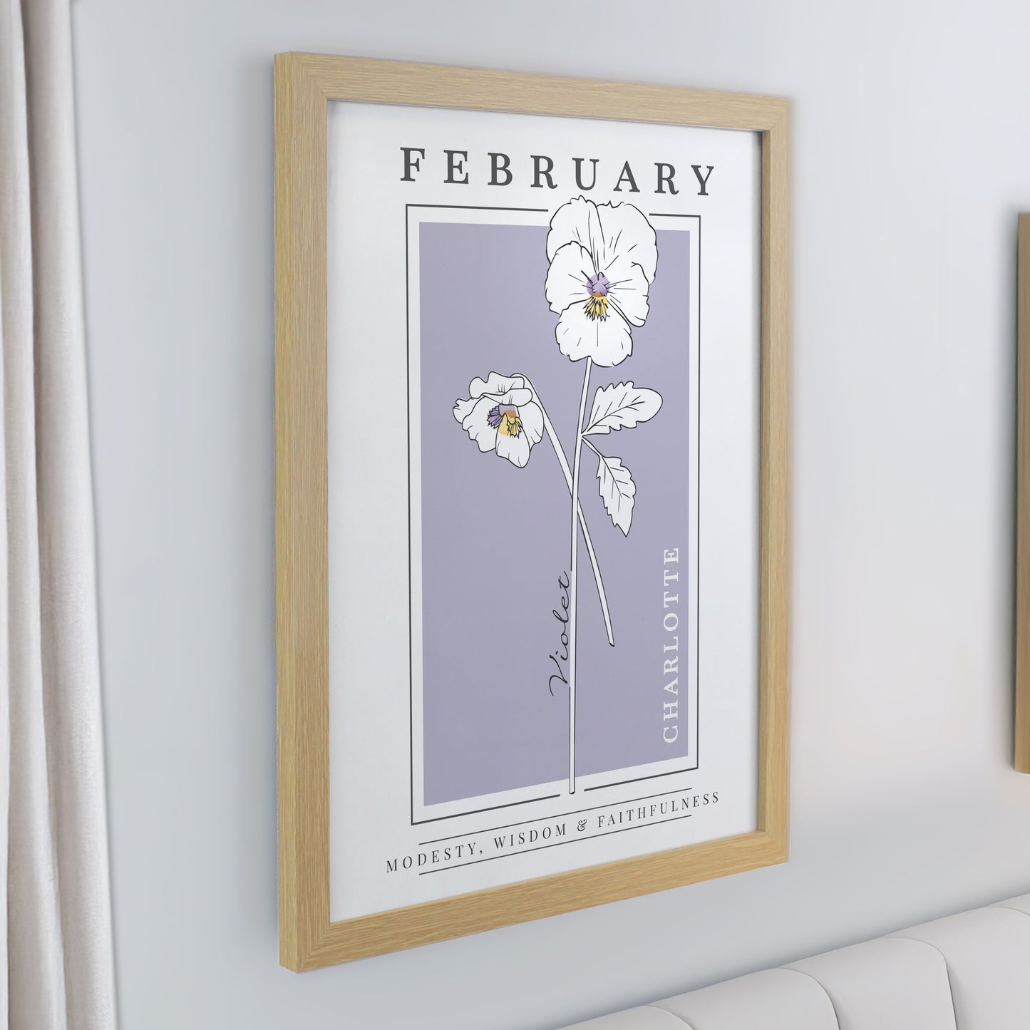 Personalised Birth Flower Oak Poster Frame - image 3