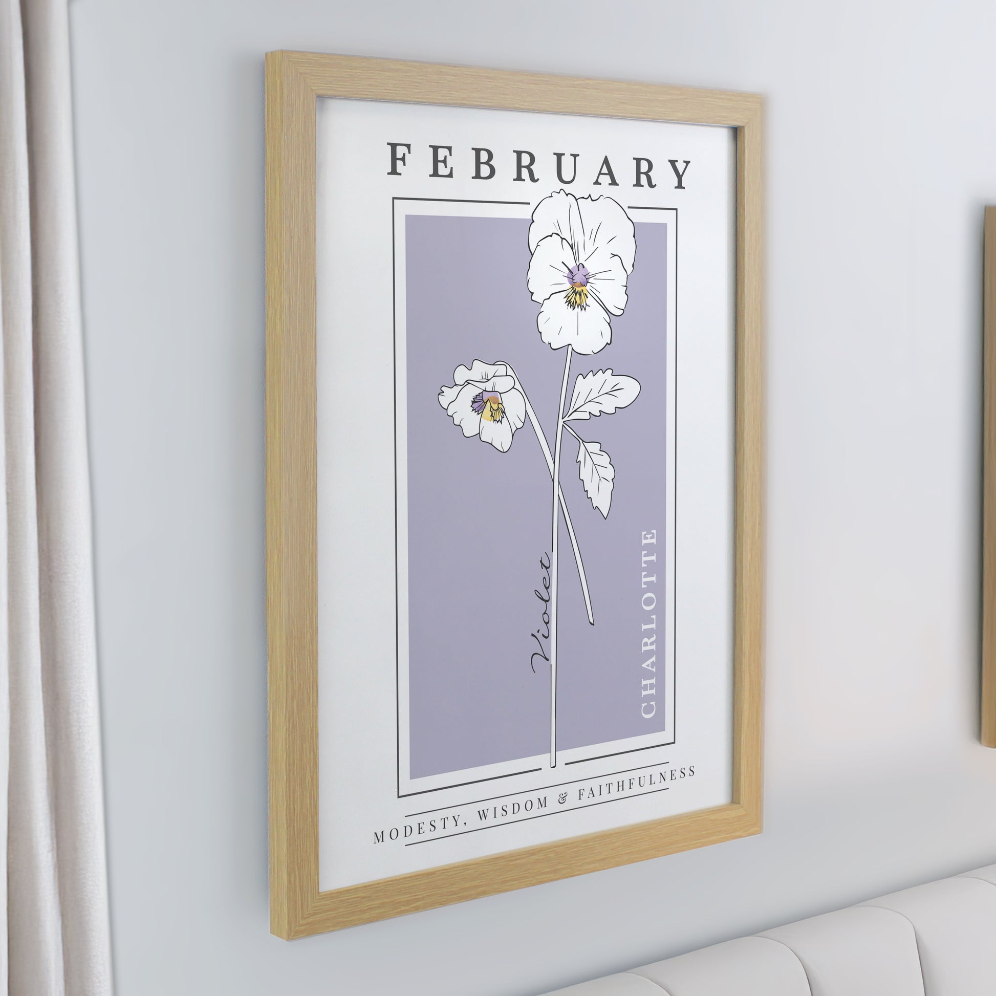 Personalised Birth Flower Oak Poster Frame - image 3