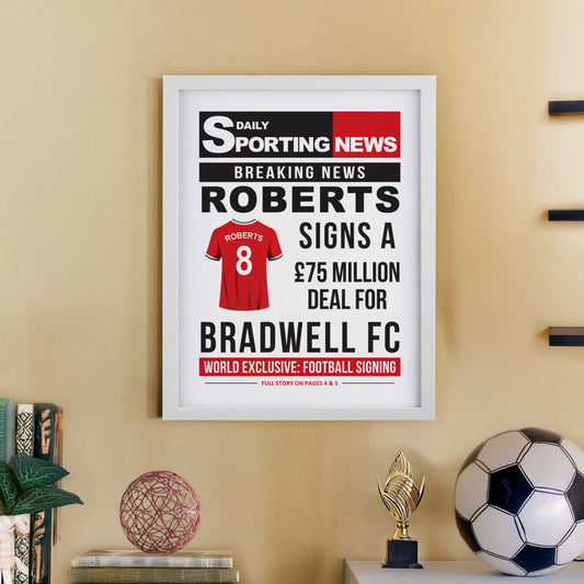 Personalised Football News White Poster Frame from Heartfelt Gifts