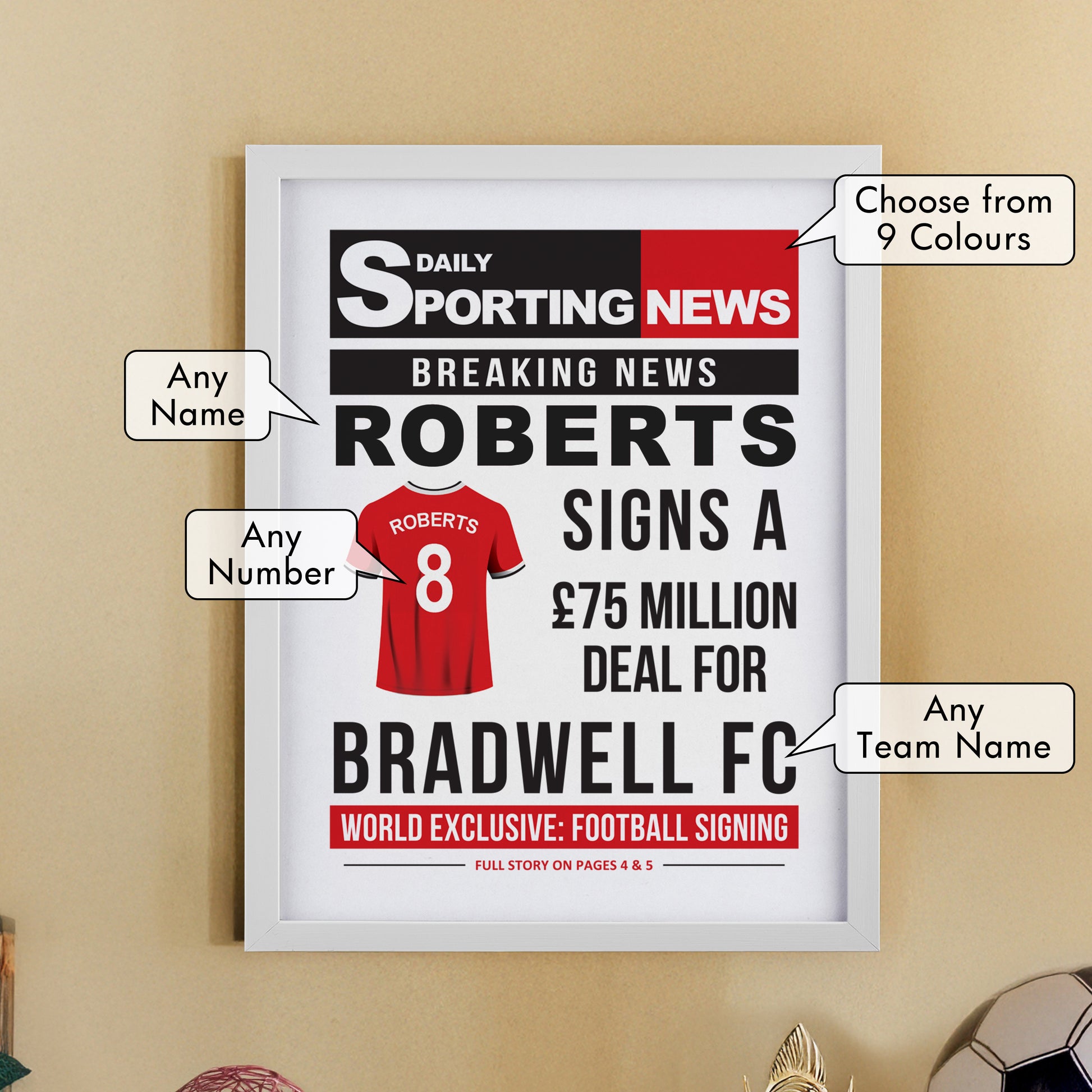 Personalised Football News White Poster Frame - image 2