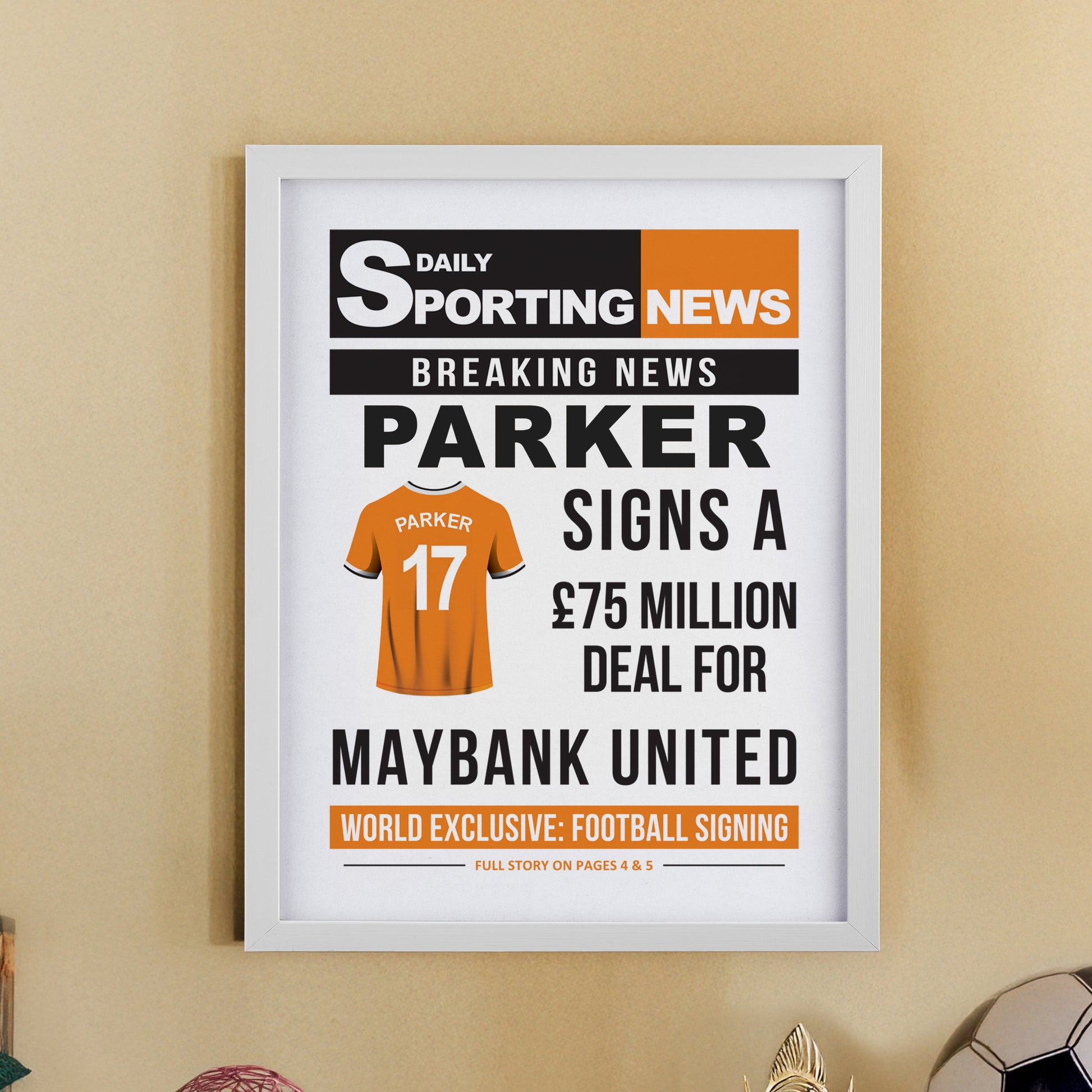 Personalised Football News White Poster Frame - image 11