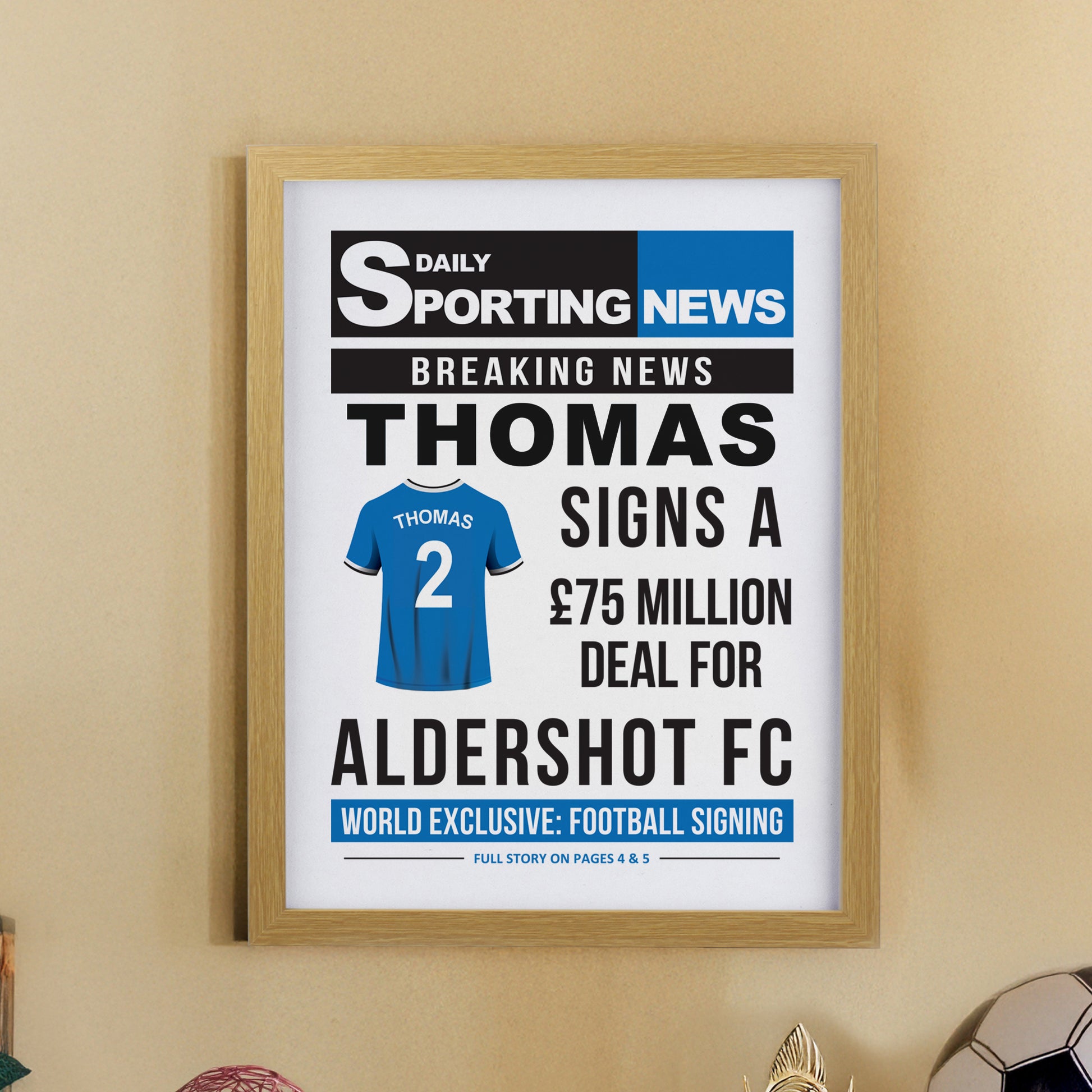 Personalised Football News Oak Poster Frame - image 4