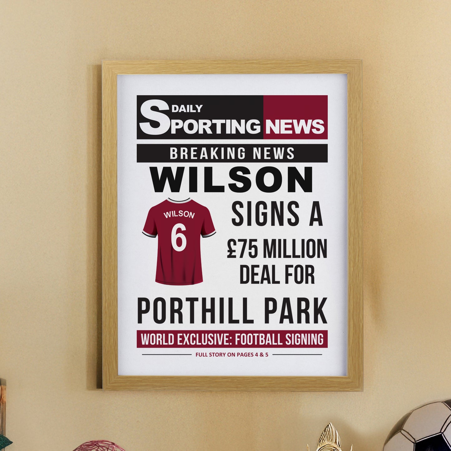 Personalised Football News Oak Poster Frame - image 7