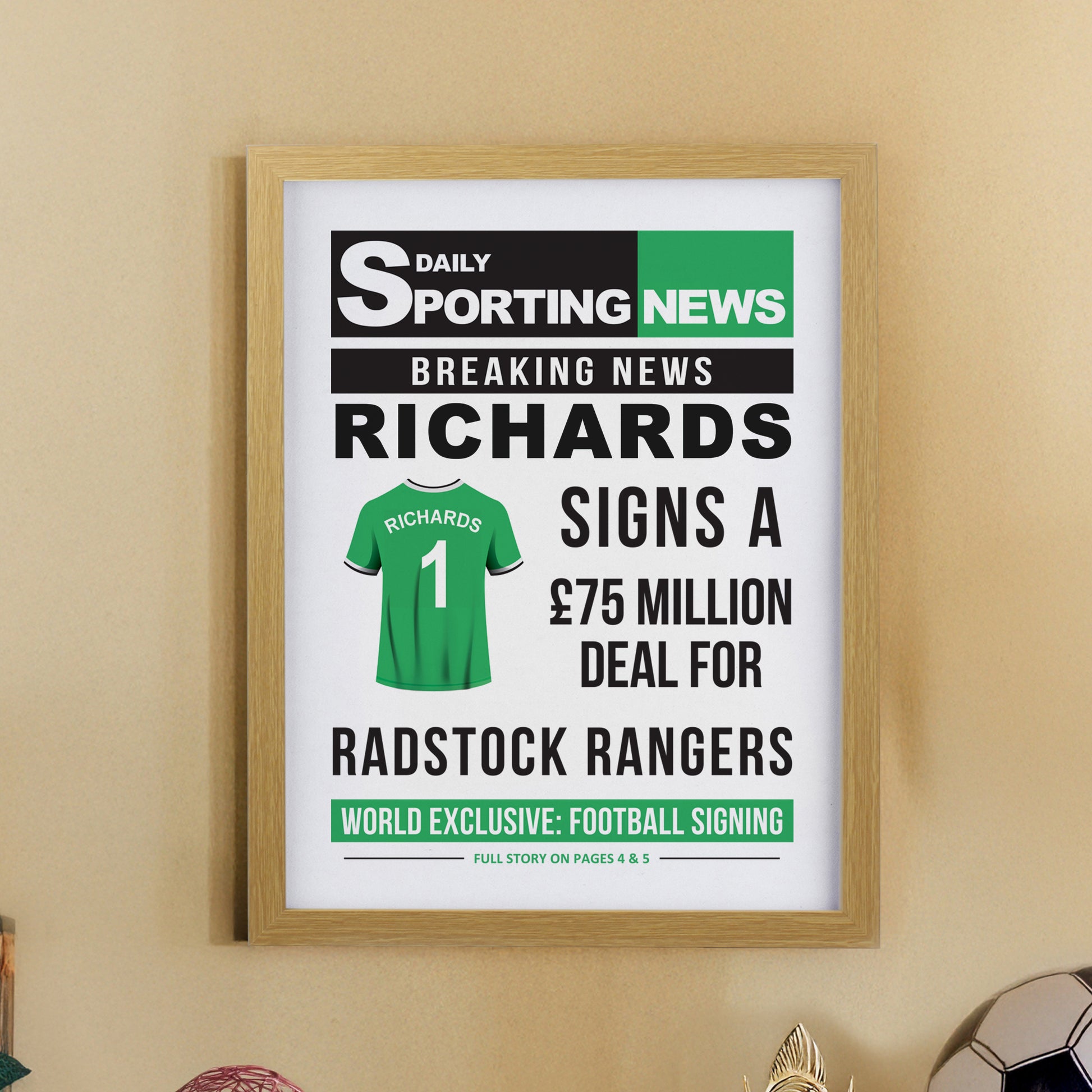 Personalised Football News Oak Poster Frame - image 9