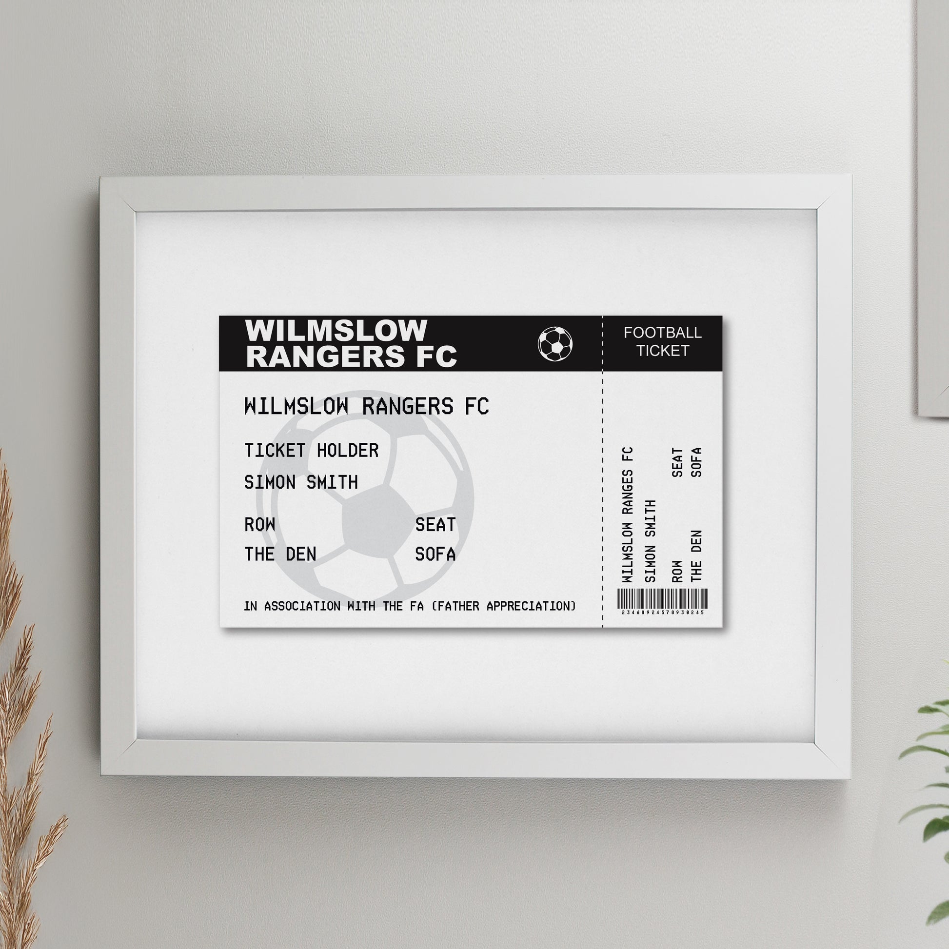 Personalised Football Ticket White poster Frame from Heartfelt Gifts