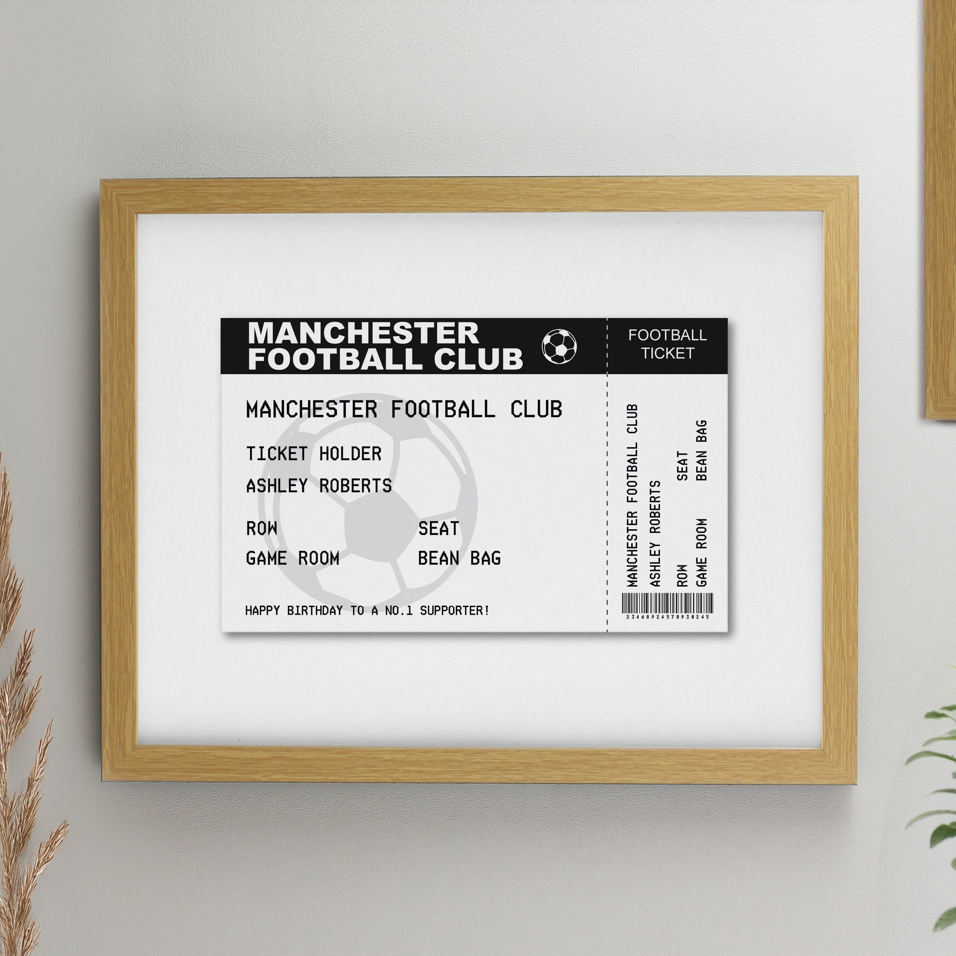 Personalised Football Ticket Oak Poster Frame from Heartfelt Gifts