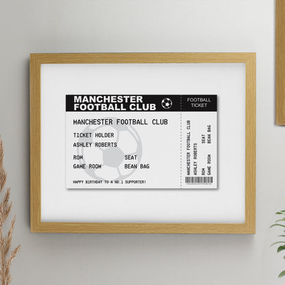 Personalised Football Ticket Oak Poster Frame from Heartfelt Gifts