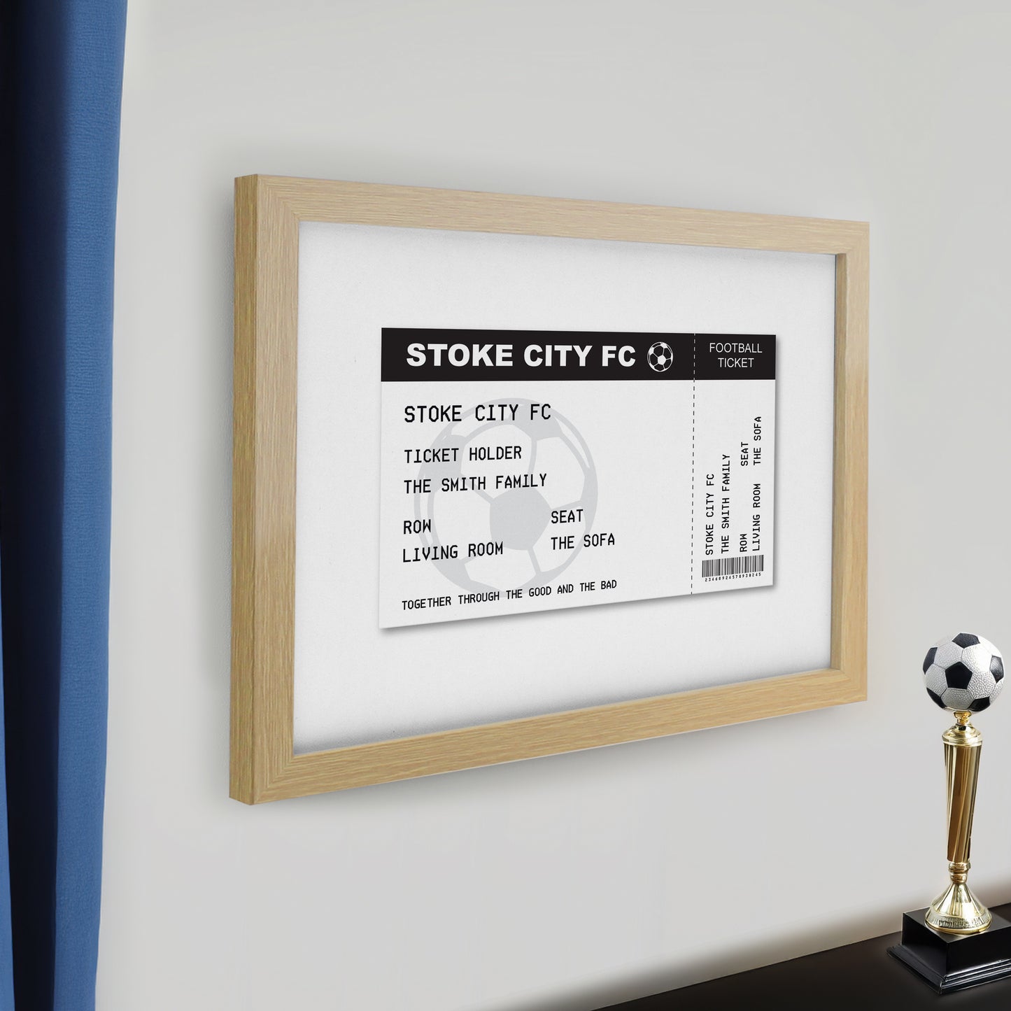 Personalised Football Ticket Oak Poster Frame - image 2
