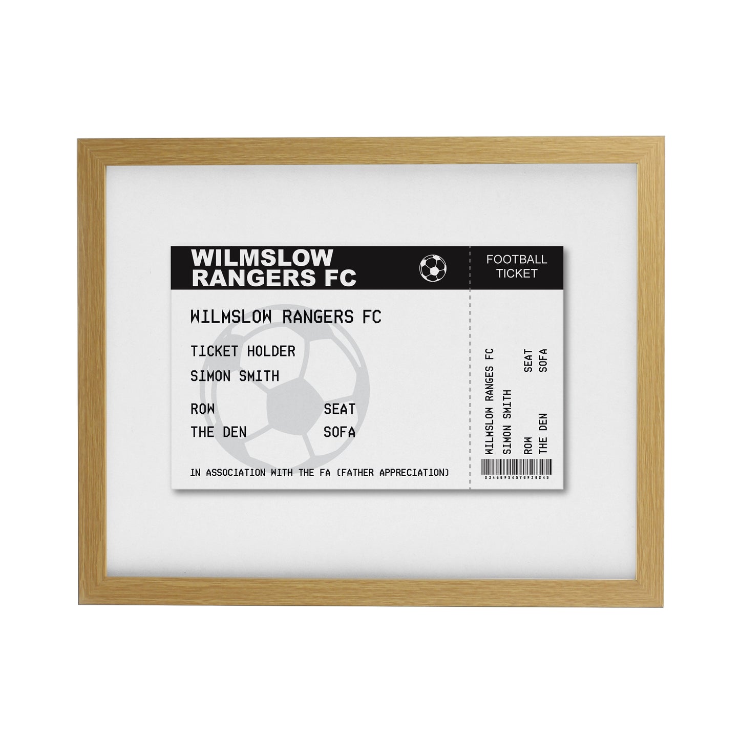 Personalised Football Ticket Oak Poster Frame - image 3