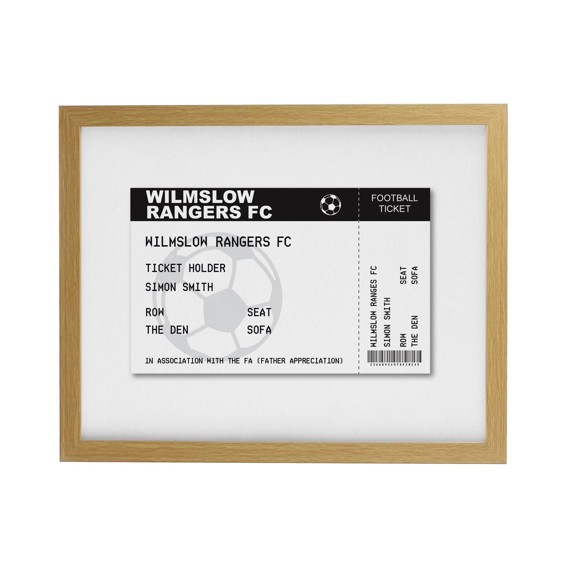 Personalised Football Ticket Oak Poster Frame - image 3