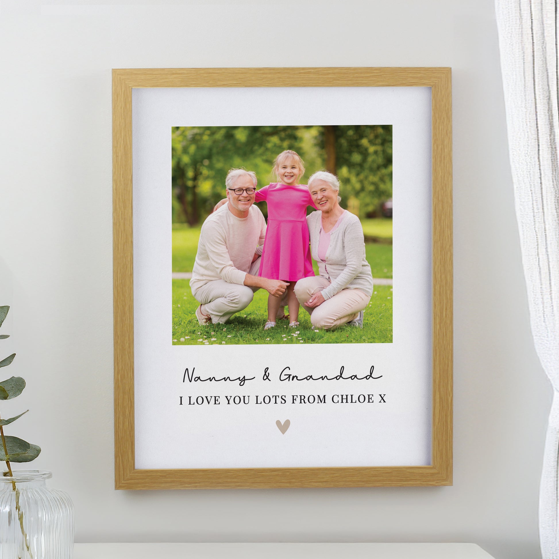 Personalised Heart Photo Upload Oak Poster Frame from Heartfelt Gifts
