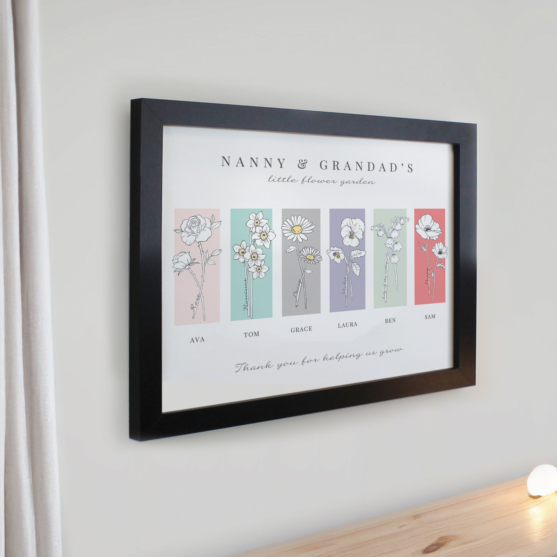 Personalised Birth Flower Family of 6 Black Framed Print - image 2