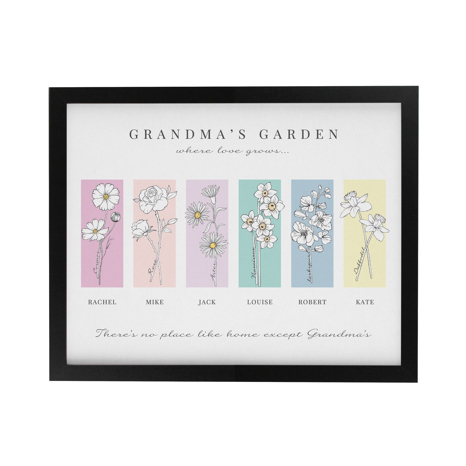 Personalised Birth Flower Family of 6 Black Framed Print - image 3