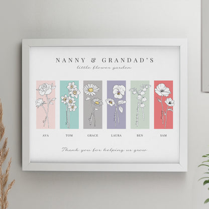 Personalised Birth Flower Family of 6 White Framed Print from Heartfelt Gifts