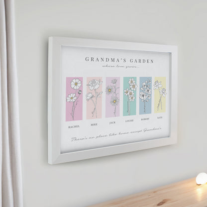 Personalised Birth Flower Family of 6 White Framed Print - image 2