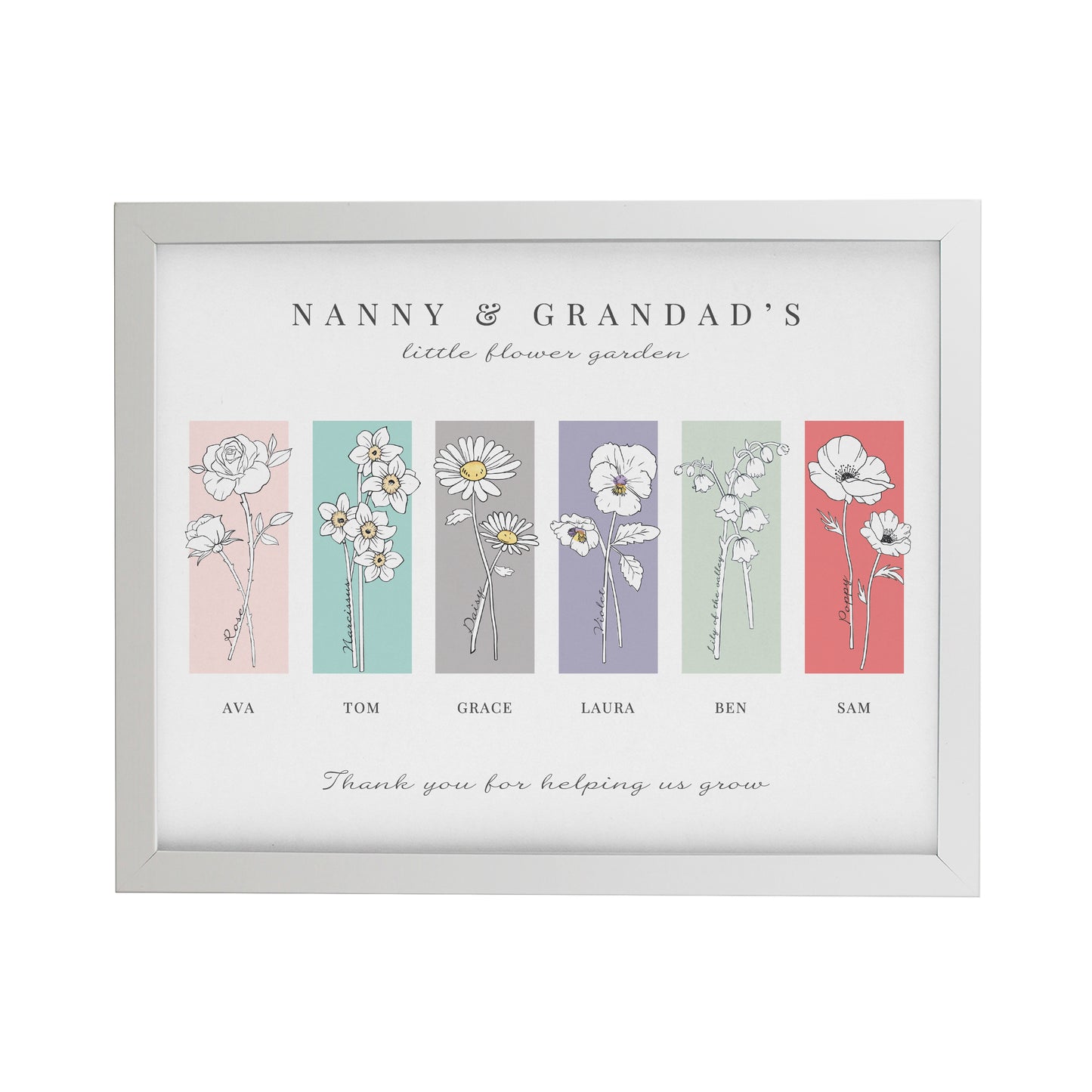 Personalised Birth Flower Family of 6 White Framed Print - image 3