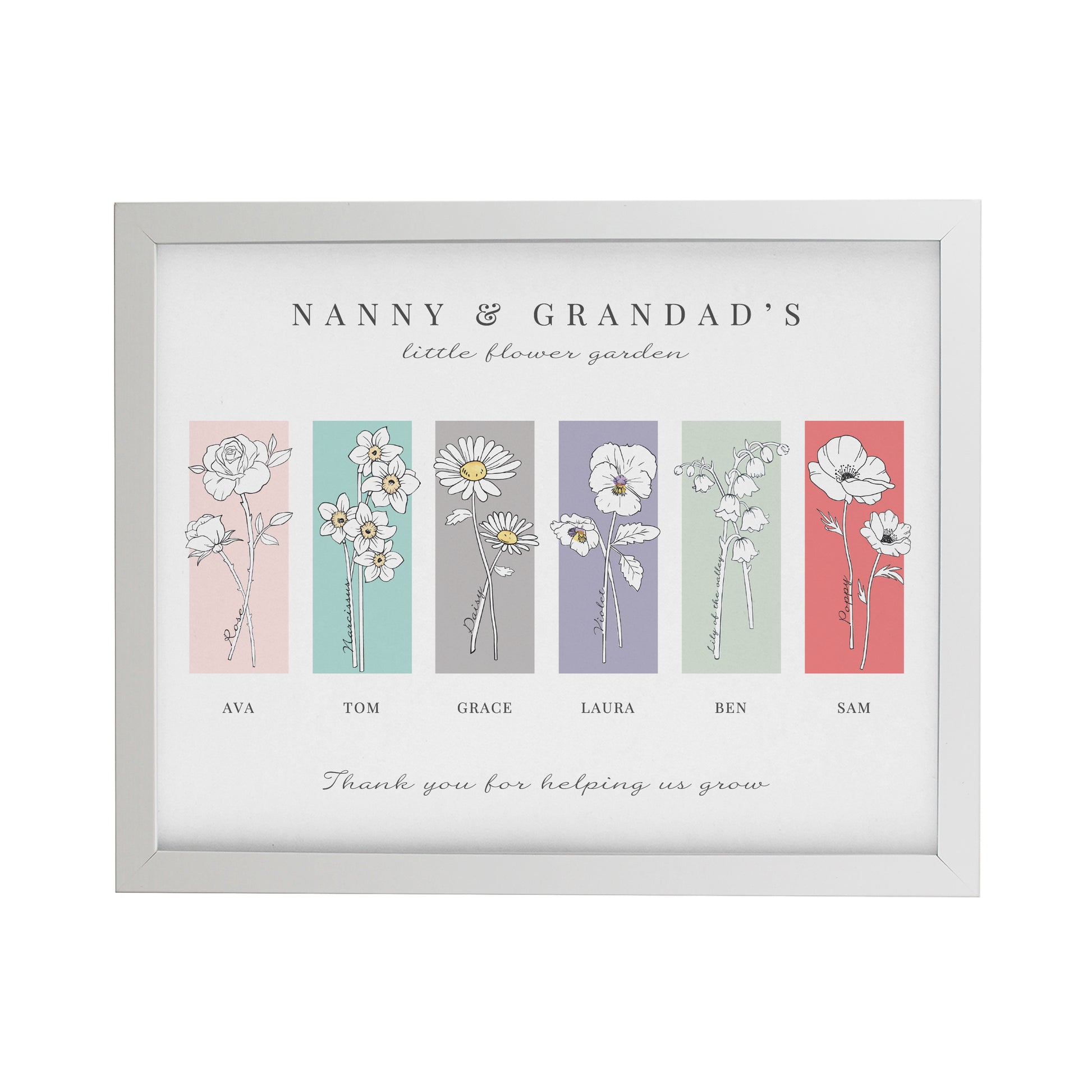 Personalised Birth Flower Family of 6 White Framed Print - image 3